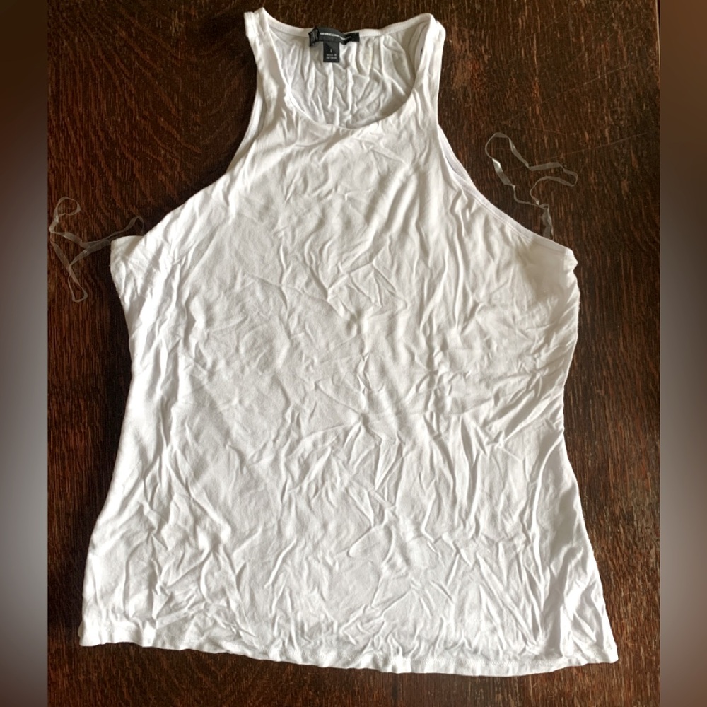 INC International Concepts White Tank Top High Neck Lined Front Sz. L